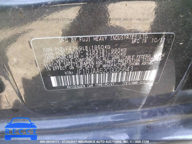 2012 Subaru Impreza JF1GJAA62CG005643 image 8