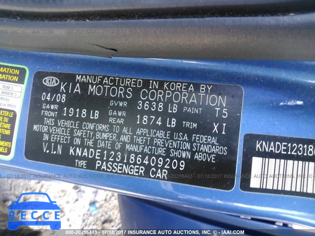 2008 KIA RIO KNADE123186409209 image 8