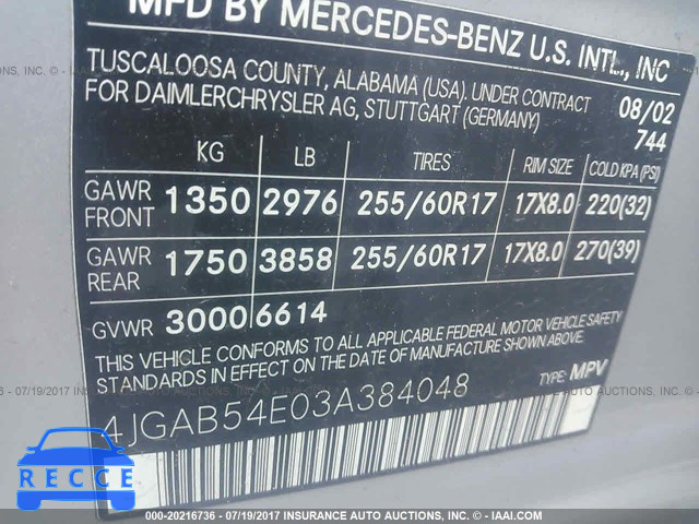 2003 Mercedes-benz ML 320 4JGAB54E03A384048 image 8