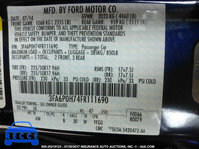 2015 Ford Fusion 3FA6P0H74FR111690 image 8