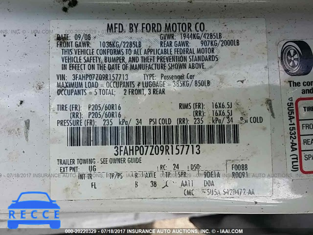 2009 Ford Fusion 3FAHP07Z09R157713 image 8