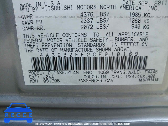 2012 MITSUBISHI GALANT FE 4A32B2FF2CE010169 image 8