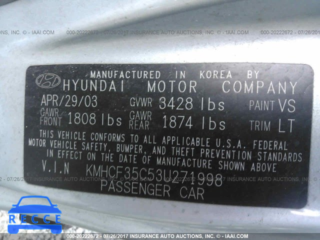 2003 Hyundai Accent L KMHCF35C53U271998 image 8