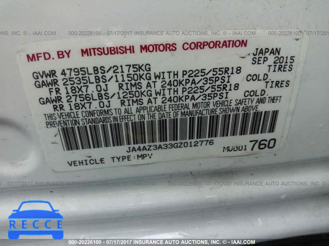 2016 Mitsubishi Outlander JA4AZ3A33GZ012776 Bild 8