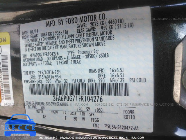 2015 Ford Fusion 3FA6P0G71FR104276 image 8