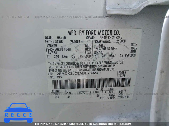 2010 Ford Edge SEL 2FMDK3JC9ABB73923 зображення 8