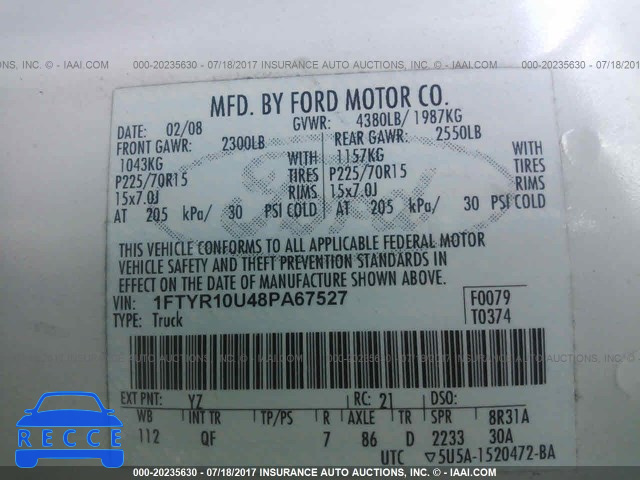 2008 Ford Ranger 1FTYR10U48PA67527 image 8