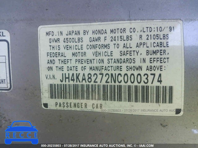 1992 Acura Legend LS JH4KA8272NC000374 Bild 8