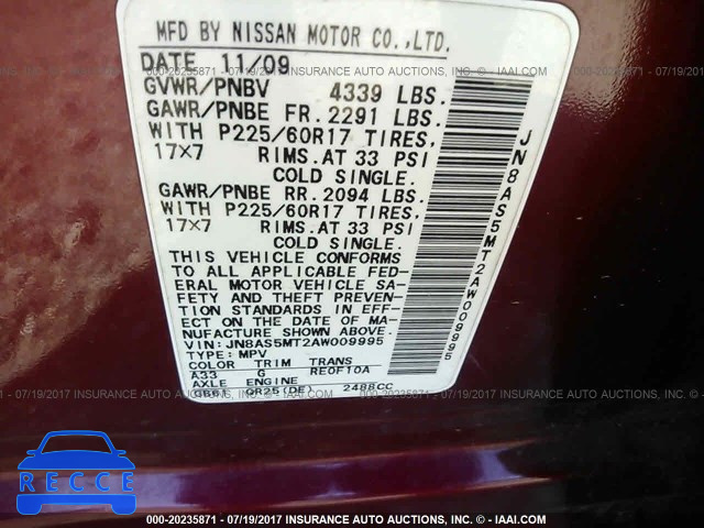 2010 Nissan Rogue JN8AS5MT2AW009995 Bild 8