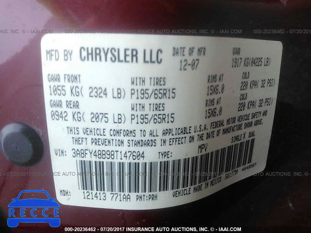 2008 Chrysler PT Cruiser 3A8FY48B98T147604 image 8