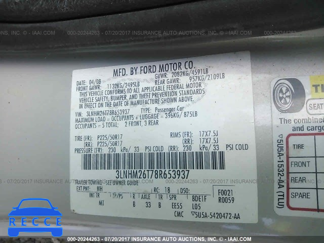 2008 Lincoln MKZ 3LNHM26T78R653937 image 8