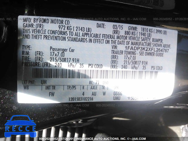 2015 Ford Focus 1FADP3K2XFL264787 зображення 8