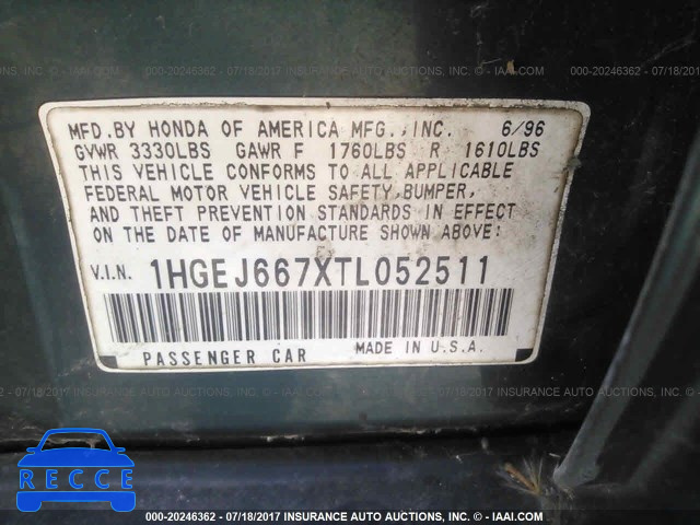 1996 Honda Civic LX 1HGEJ667XTL052511 image 8