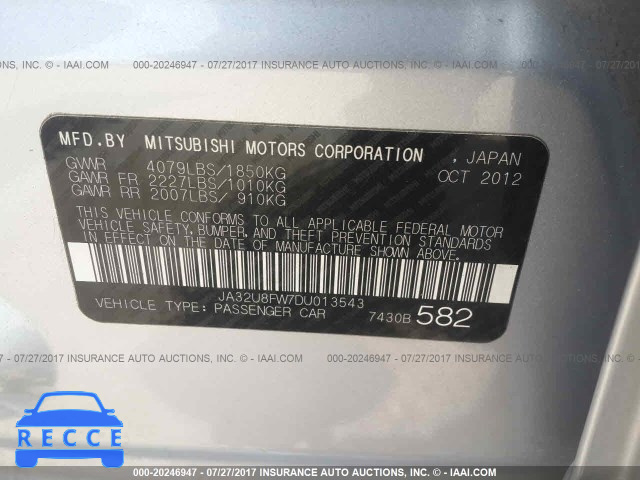 2013 Mitsubishi Lancer GT JA32U8FW7DU013543 image 8