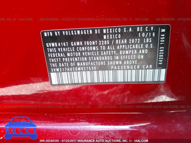 2016 Volkswagen Golf 3VW217AU2GM027530 image 8
