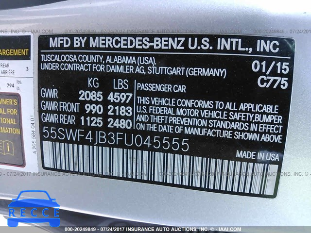 2015 Mercedes-benz C 55SWF4JB3FU045555 зображення 8