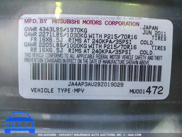 2011 Mitsubishi Outlander Sport JA4AP3AU2BZ019029 image 8