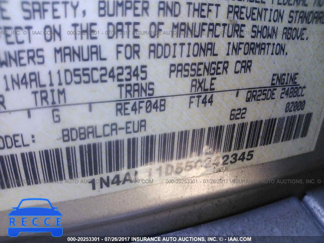 2005 NISSAN ALTIMA 1N4AL11D55C242345 image 8