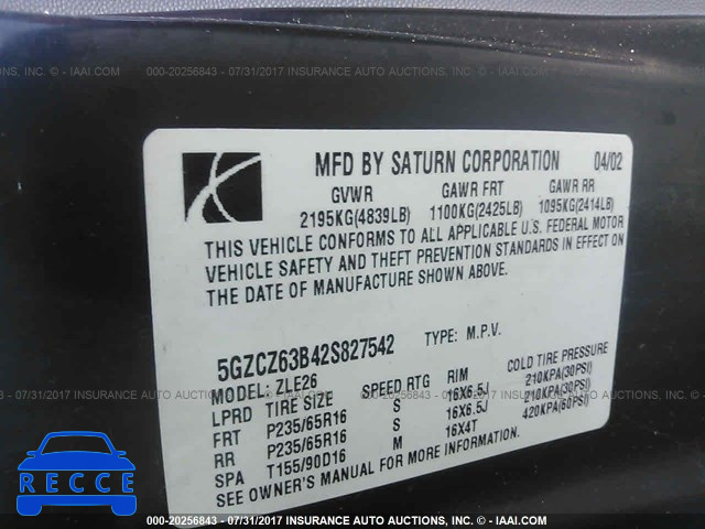 2002 SATURN VUE 5GZCZ63B42S827542 image 8
