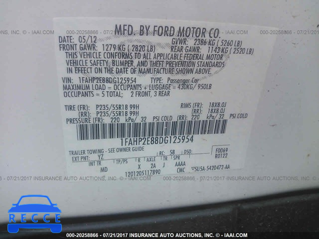 2013 Ford Taurus 1FAHP2E88DG125954 зображення 8