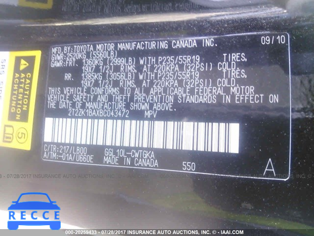 2011 Lexus RX 350 2T2ZK1BAXBC043472 image 8
