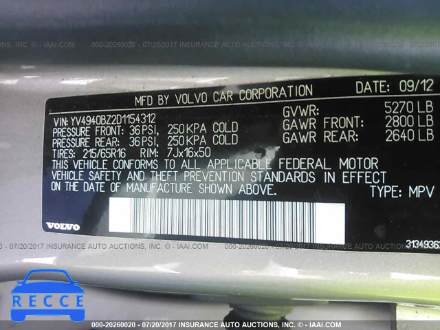 2013 VOLVO XC70 3.2 YV4940BZ2D1154312 image 8