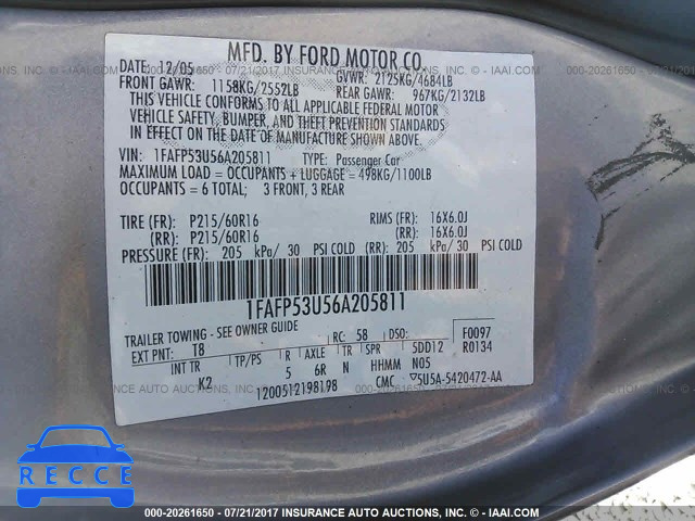 2006 Ford Taurus 1FAFP53U56A205811 зображення 8