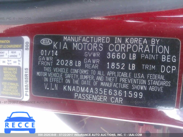 2014 KIA RIO KNADM4A35E6361599 зображення 8