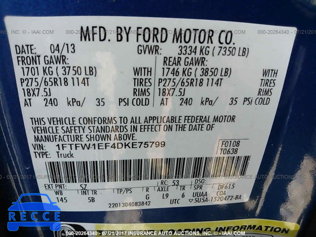 2013 Ford F150 1FTFW1EF4DKE75799 Bild 8