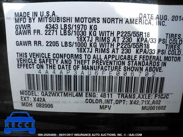 2015 Mitsubishi Outlander Sport ES 4A4AP3AU6FE006702 image 8