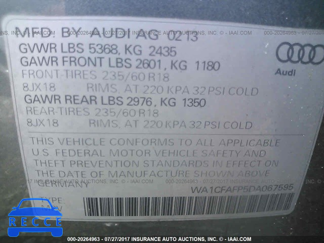 2013 Audi Q5 PREMIUM WA1CFAFP5DA067595 image 8