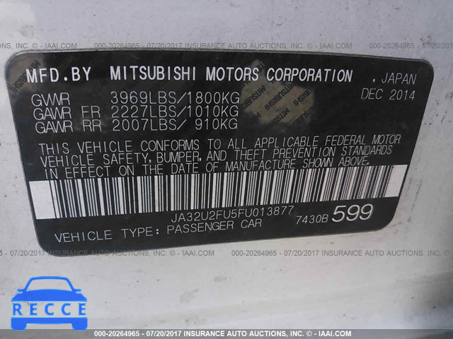 2015 Mitsubishi Lancer JA32U2FU5FU013877 зображення 8