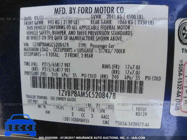2012 Ford Mustang 1ZVBP8AM5C5208478 image 8