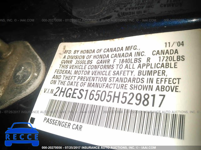 2005 Honda Civic 2HGES16505H529817 image 8