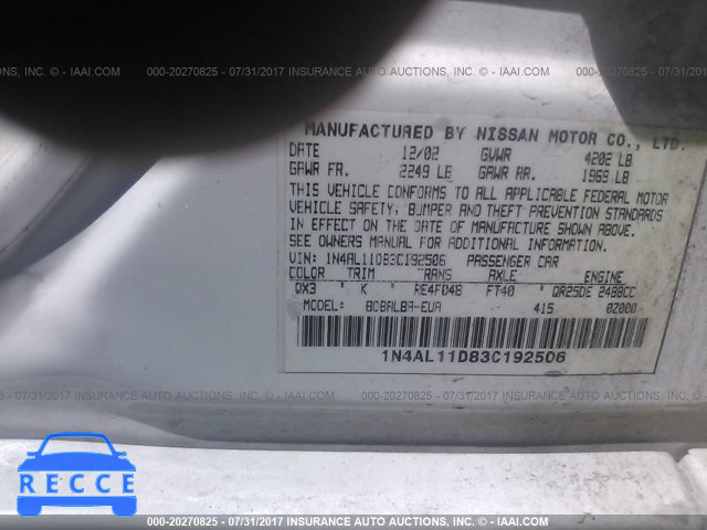 2003 Nissan Altima 1N4AL11D83C192506 image 8