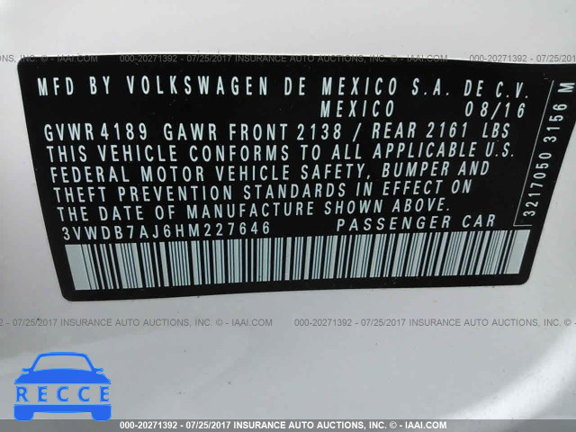 2017 VOLKSWAGEN JETTA 3VWDB7AJ6HM227646 image 8