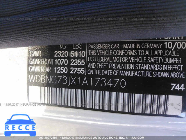 2001 Mercedes-benz S 55 AMG WDBNG73JX1A173470 зображення 8