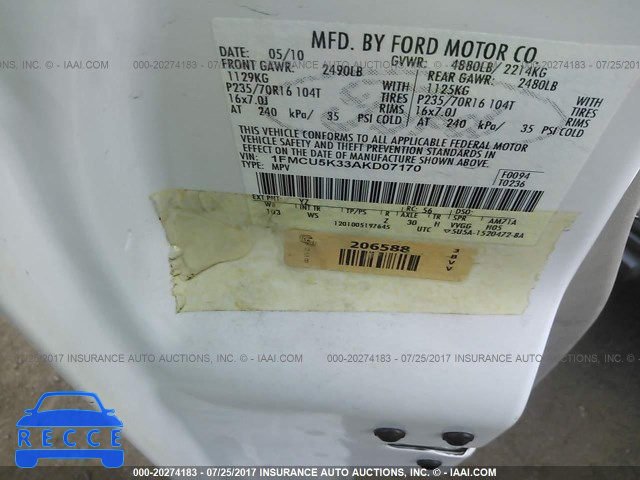 2010 Ford Escape 1FMCU5K33AKD07170 image 8