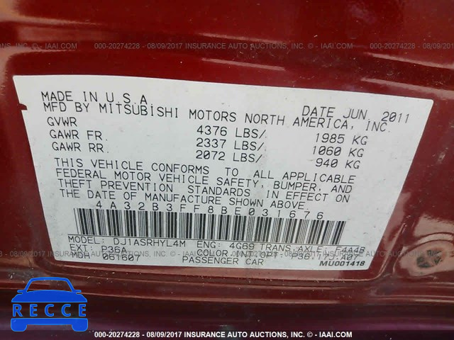 2011 Mitsubishi Galant ES/SE 4A32B3FF8BE031676 image 8