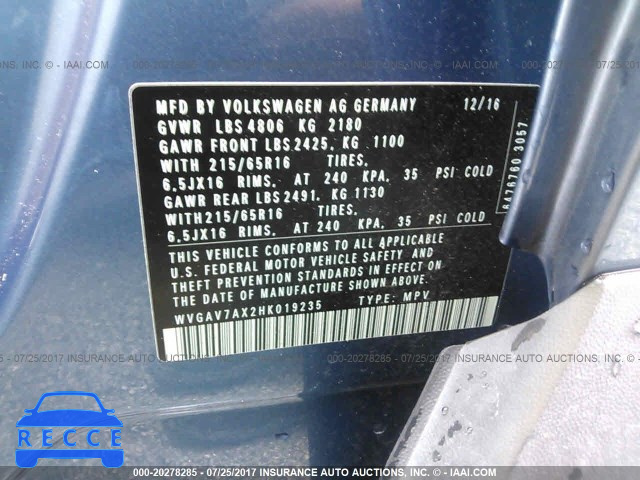 2017 VOLKSWAGEN TIGUAN S/LIMITED WVGAV7AX2HK019235 image 8