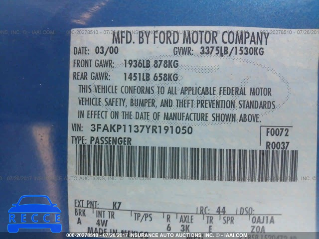2000 Ford Escort ZX2 3FAKP1137YR191050 image 8