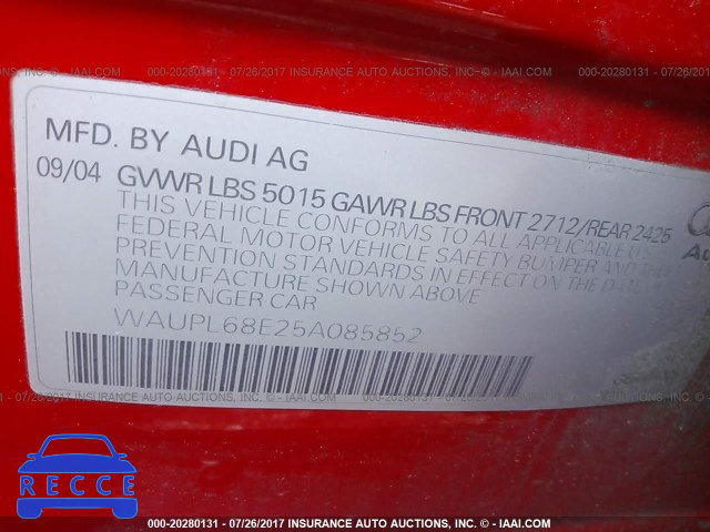 2005 Audi S4 WAUPL68E25A085852 image 8