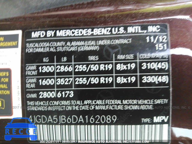 2013 Mercedes-benz ML 350 4JGDA5JB6DA162089 image 8
