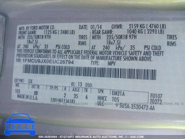 2014 Ford Escape 1FMCU9JX0EUC26794 image 8