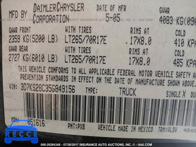 2005 Dodge RAM 2500 ST/SLT 3D7KS28C35G849156 image 8