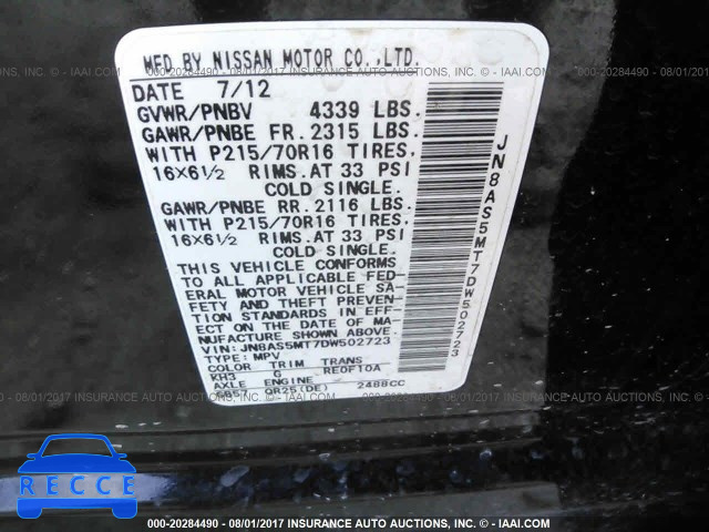 2013 Nissan Rogue JN8AS5MT7DW502723 image 8