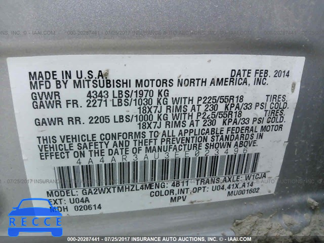 2014 Mitsubishi Outlander Sport ES 4A4AR3AU3EE023496 Bild 8