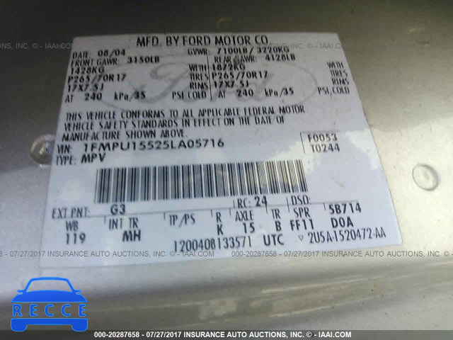 2005 FORD EXPEDITION 1FMPU15525LA05716 image 8