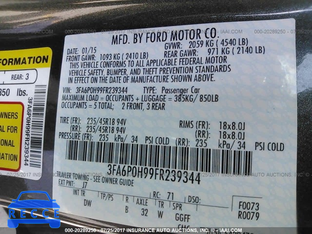 2015 Ford Fusion 3FA6P0H99FR239344 image 8