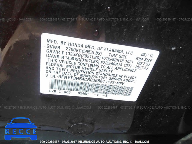 2012 Honda Pilot 5FNYF3H54CB036864 image 8